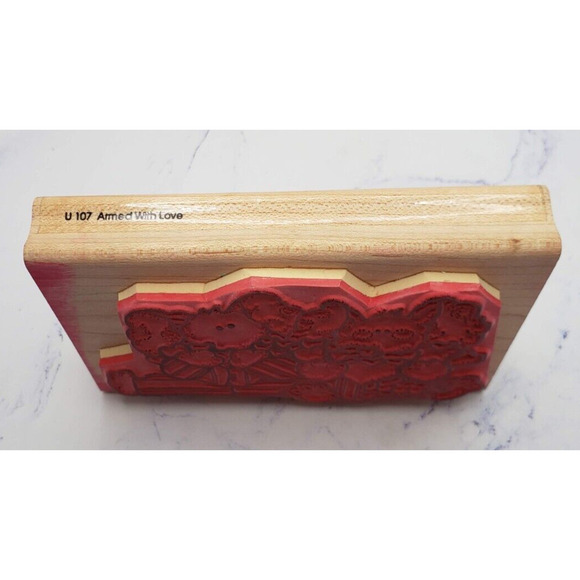 Cute Bunny's Armed with Love DOTS Wood Mounted Rubber Stamp U107 - Picture 4 of 7